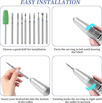 Jeffdad 10pcs Nail Drill Bits Set Professional Nails Diamond Bits Russian Cuticle Remover Bits Kit for Acrylic Gel Nails Home Salon Nail - Image 4
