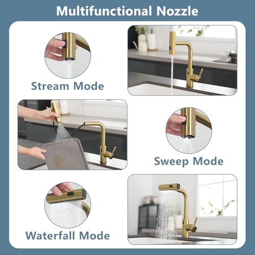 GIMILI Gold Touchless Kitchen Faucet with Pull Down Sprayer, 15” Hight Single Hole Handle Kitchen Sink Faucets - Image 5