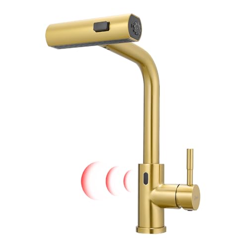 GIMILI Gold Touchless Kitchen Faucet with Pull Down Sprayer, 15” Hight Single Hole Handle Kitchen Sink Faucets - Image 1