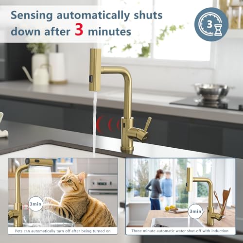 GIMILI Gold Touchless Kitchen Faucet with Pull Down Sprayer, 15” Hight Single Hole Handle Kitchen Sink Faucets - Image 4