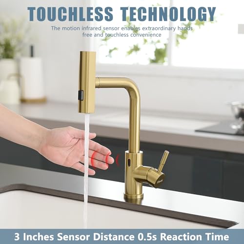 GIMILI Gold Touchless Kitchen Faucet with Pull Down Sprayer, 15” Hight Single Hole Handle Kitchen Sink Faucets - Image 2