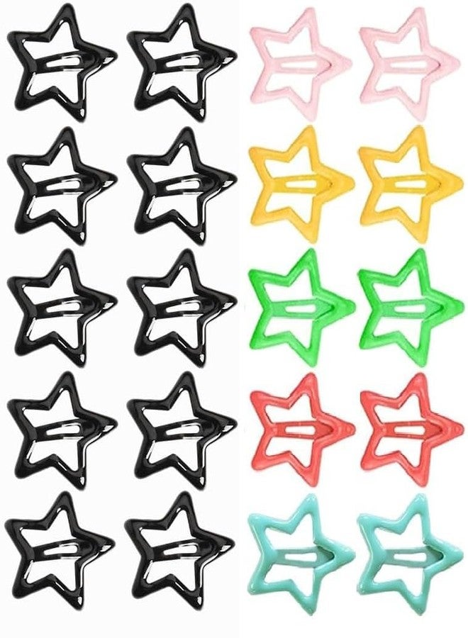 AKADO Non-Slip Mini Star Snap Hair Clips Kawaii Hair Accessories Glossy Star Clip Cute Barrettes Baby Toddler Hair Styling Pins for Baby Girl's (Multi and Black) - Image 1