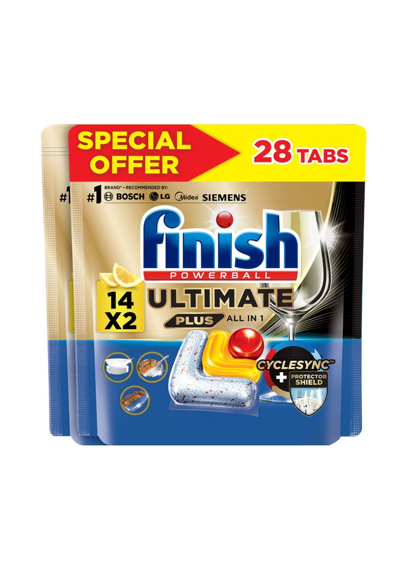 Finish Powerball Ultimate Plus Infinity Shine Lemon Fragrance Dishwasher Detergent 2 x 14 Tabs - Image 1