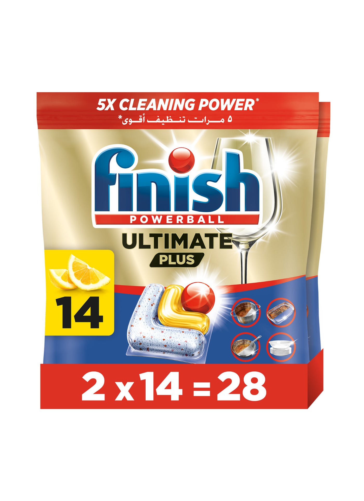 Finish Ultimate Plus Dishwasher Tablets, Lemon Scent, 3x More Cleaning Power, 28 Tabs