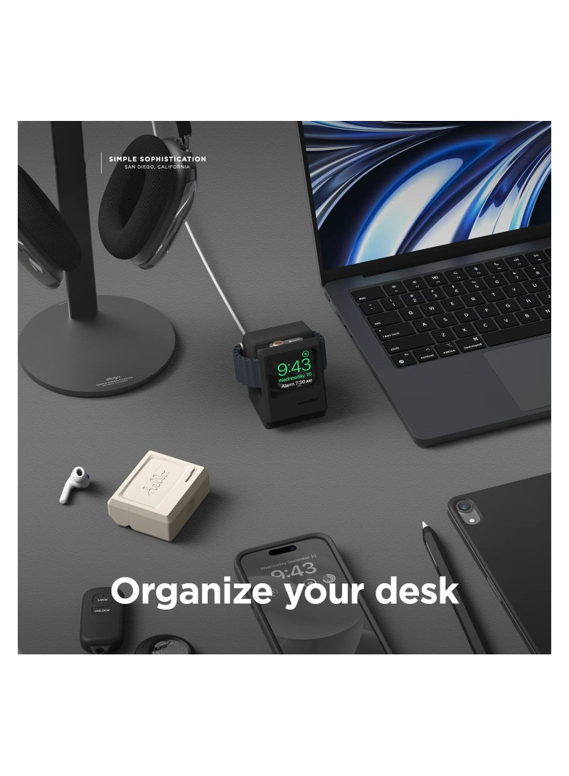 Stand Compatible with Apple Watch Ultra Series 8/7/6/5/4/3/2/1/SE 49mm/45mm/44mm/42mm Classic Monitor Design Compatible with Nightstand Mode Retro Computer Silicone Wireless Charging Dock (Black) - Image 2