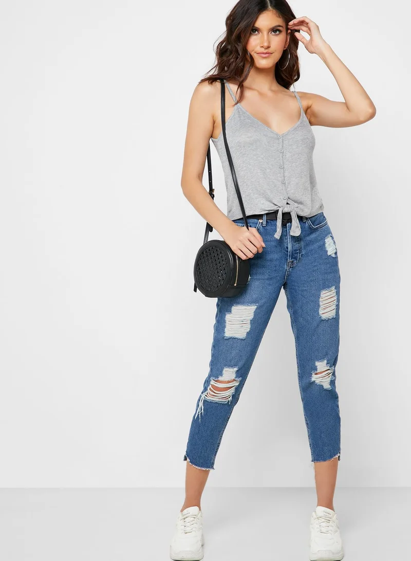 FOREVER 21 Front Knot Button Through Cami Top