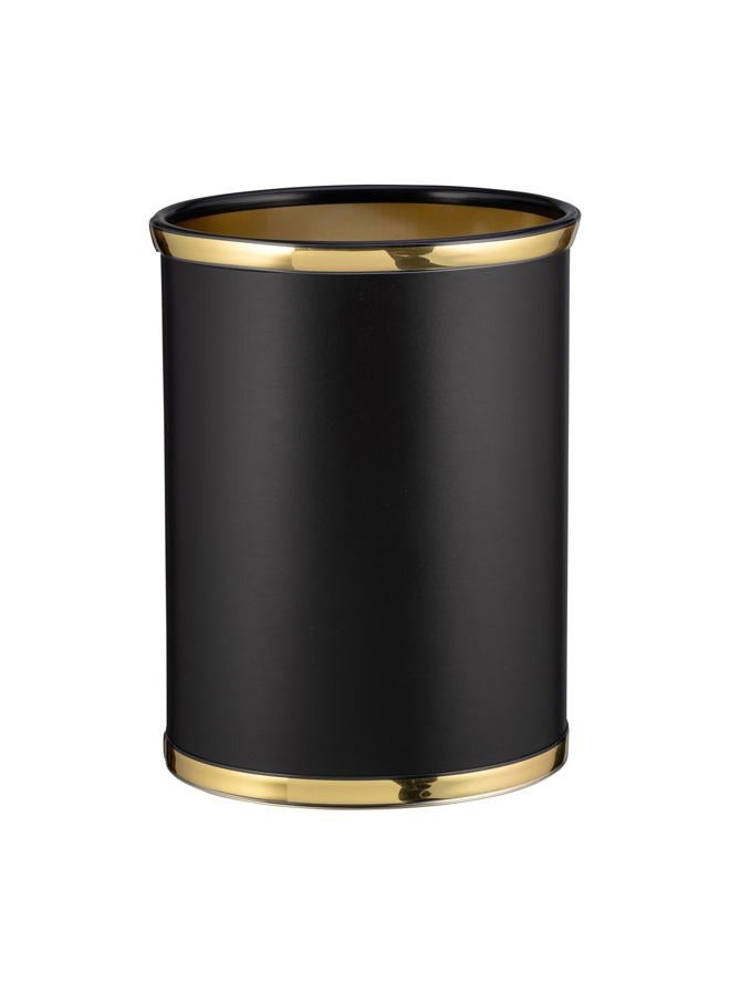Kraftware Sophisticates Black/Polished Gold Brass Waste Basket with 3/4-Inch Bands and Brass Bumper - Image 1