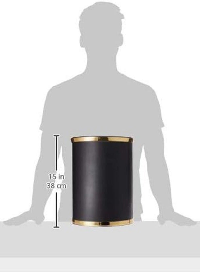 Kraftware Sophisticates Black/Polished Gold Brass Waste Basket with 3/4-Inch Bands and Brass Bumper - Image 3
