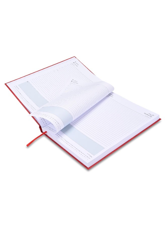 FIS مفكرة A4 2026، حجم 210x297 مم، غلاف صلب من الفينيل، تنسيق يوم واحد في الصفحة، ورق أبيض 60 جرام، إنجليزي/عربي، غلاف أحمر - FSDI41AE26RE - Image 3