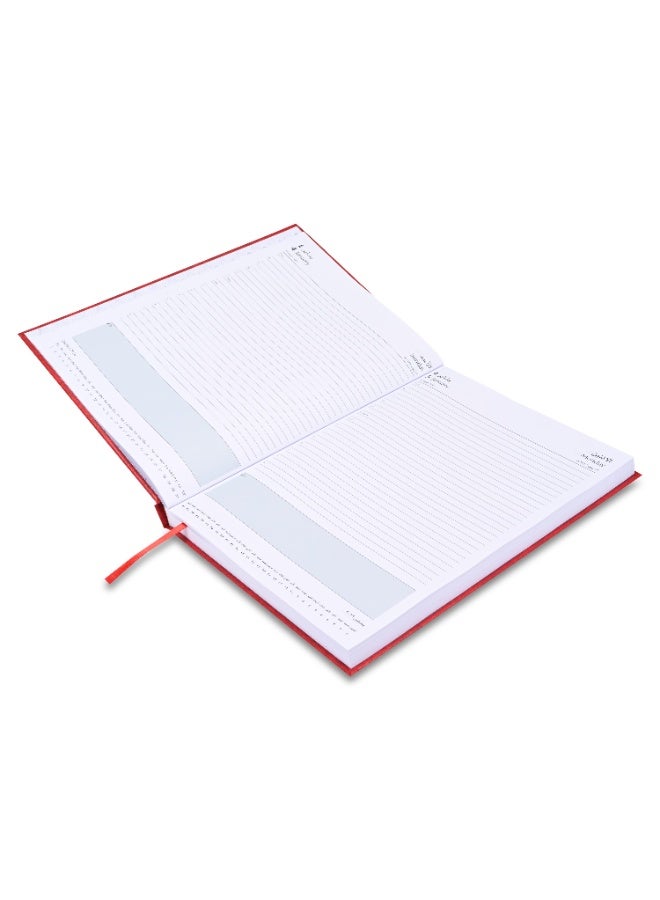 FIS مفكرة A4 2026، حجم 210x297 مم، غلاف صلب من الفينيل، تنسيق يوم واحد في الصفحة، ورق أبيض 60 جرام، إنجليزي/عربي، غلاف أحمر - FSDI41AE26RE - Image 2