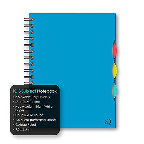 iScholar iQ 3 Subject Poly Cover Double Wire Notebook, College Rule, 9.5 x 6.5 Inches, 120 Sheets, Color May Vary (57904) - Image 4