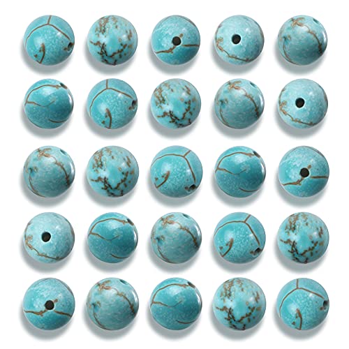 NITOPUPU 200Pcs 4mm Natural Smooth Turquoise Gemstone Beads Round Loose Stone Beads for Jewerly Making with Crystal Stretch Cord