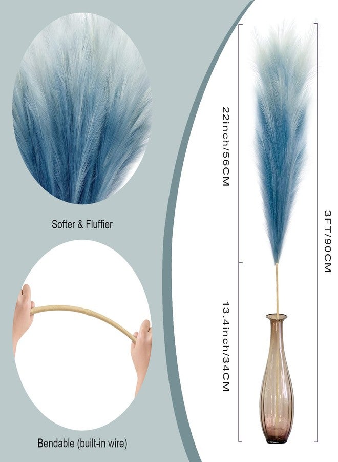 KALYLOC 8Pcs 35.4” Blue Colorful Faux Pampas Grass, Fluffy Artificial Bulrush Branches Boho Decor, Filler Tall Pampas Grass Reed Fluffy Stems for Living Room Wedding Decoration - Image 2