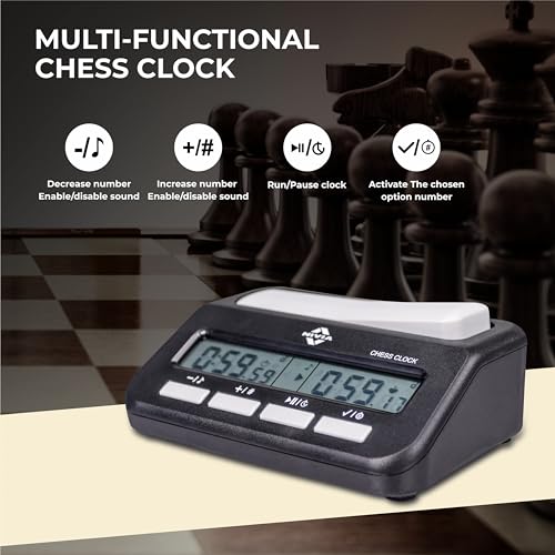 Nivia Chess Clock for Professional Board Games, Large Display, Digital Clocks, Game Timer and Board, Count Up/Countdown, Solid Plastic Digital Clock (Black) - Image 2