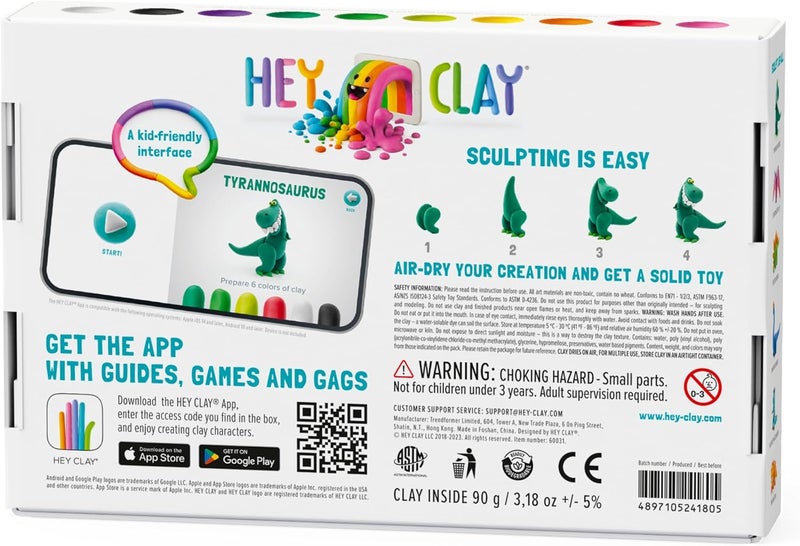 HEY CLAY -DIY Dinos: Pterodactylus, Triceratops, Tyrannosaurus Plastic Creative Modelling Air-Dry Clay For Kids 6 Cans - Image 2