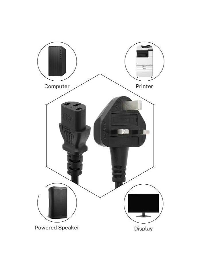 UK Power Cable, 3-Pin Fused Lead, 220V Compatible for Laptop, TV, Monitor, Printer, Black  - Image 3