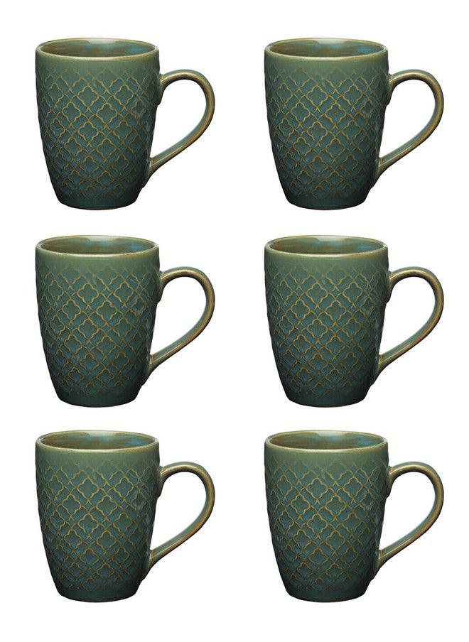 Arrabi Green Textured Ceramic Handmade Mug Set - 6 Pieces, 250ml - Image 2