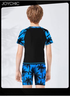 Joychic 2-piece Boys Summer Casual Leaf Pattern Swimsuits Kids Sun Protection Quick-drying and Breathable Short Sleeved Swimwear Separate Top and Bottom Set  - Image 3