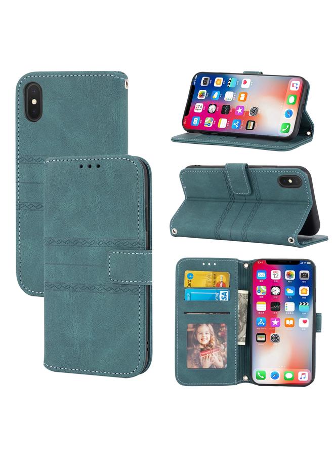 S-TOP Case For iPhone XR Embossed Striped Magnetic Buckle PU + TPU Horizontal Flip Leather Case with Holder & Card Slot & Wallet & Photo Frame & Sling - Image 1