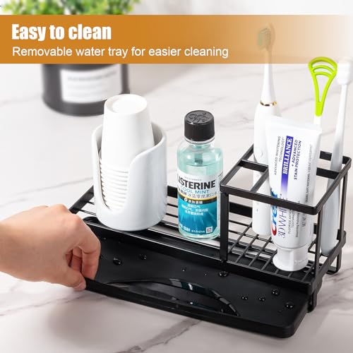 Heagoale Toothbrush Holders for Bathrooms, Carbon Steel Tooth Brushing Holder Electric Toothbrush and Toothpaste Organizer Bathroom Accessories for Countertop, Shower, Sink - Matte Black - Image 3