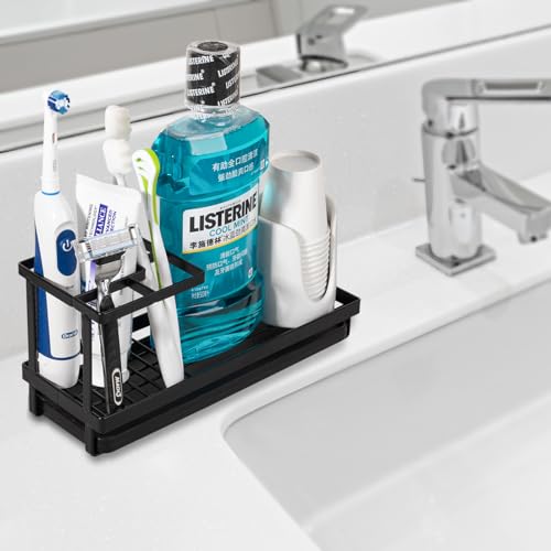 Heagoale Toothbrush Holders for Bathrooms, Carbon Steel Tooth Brushing Holder Electric Toothbrush and Toothpaste Organizer Bathroom Accessories for Countertop, Shower, Sink - Matte Black - Image 2