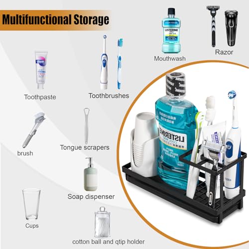 Heagoale Toothbrush Holders for Bathrooms, Carbon Steel Tooth Brushing Holder Electric Toothbrush and Toothpaste Organizer Bathroom Accessories for Countertop, Shower, Sink - Matte Black - Image 5
