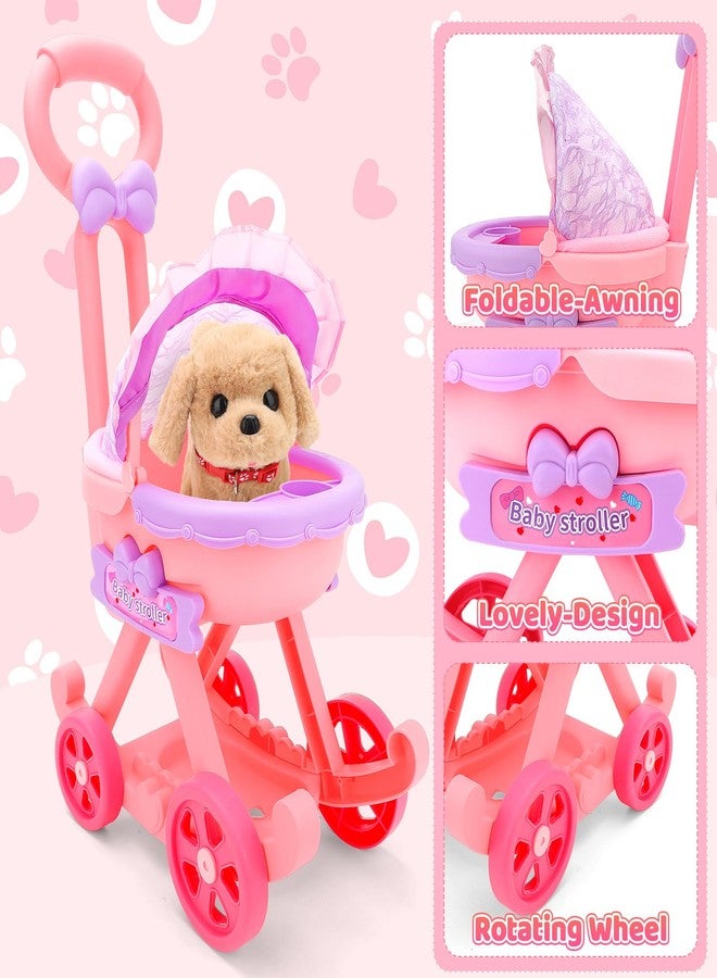 deAO Dog Toys for Kids Girls Boys, Interactive Electronic Puppy Stuffed Dog with Stroller Grooming Care Accessories Toys, Puppy Pet Care Pretend Play Set for 3+ Years Old Toddler Girls Birthday Gifts - Image 2