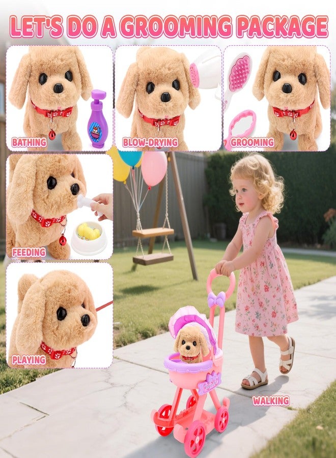 deAO Dog Toys for Kids Girls Boys, Interactive Electronic Puppy Stuffed Dog with Stroller Grooming Care Accessories Toys, Puppy Pet Care Pretend Play Set for 3+ Years Old Toddler Girls Birthday Gifts - Image 4