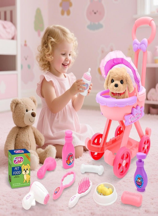 deAO Dog Toys for Kids Girls Boys, Interactive Electronic Puppy Stuffed Dog with Stroller Grooming Care Accessories Toys, Puppy Pet Care Pretend Play Set for 3+ Years Old Toddler Girls Birthday Gifts - Image 5