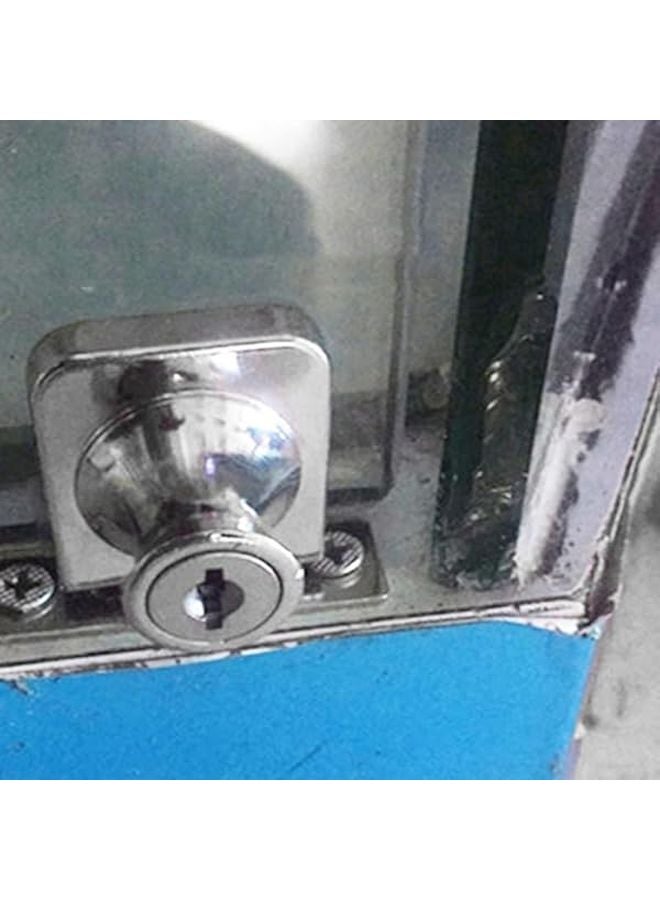 قفل زجاجي للأبواب من سبيكة الزنك بدون حفر، مناسب لخزانات العرض المتأرجحة بسمك 5-8 ملم، بتشطيب فضي ومرفق بمفتاحين. - Image 1