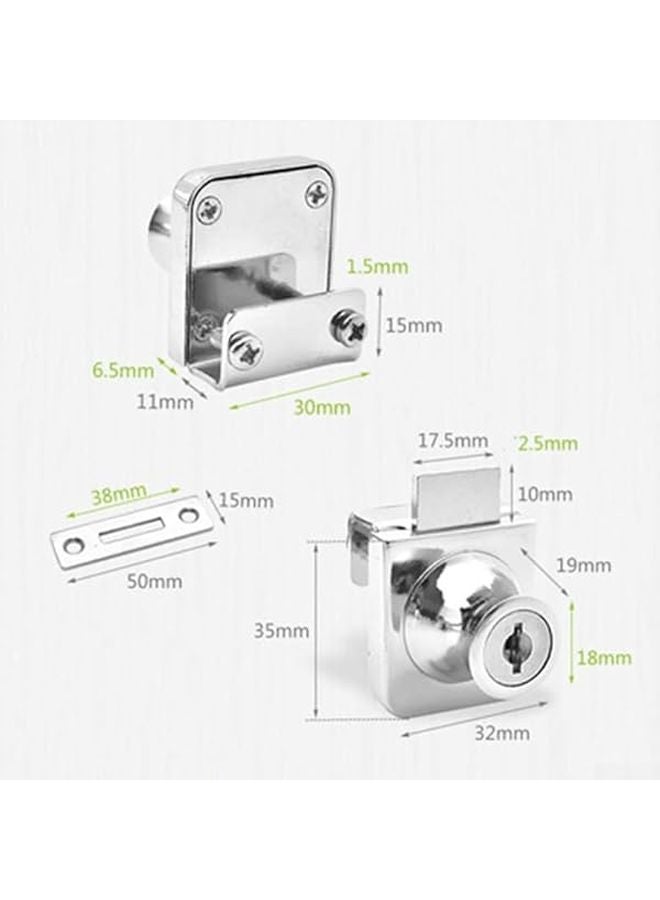 قفل زجاجي للأبواب من سبيكة الزنك بدون حفر، مناسب لخزانات العرض المتأرجحة بسمك 5-8 ملم، بتشطيب فضي ومرفق بمفتاحين. - Image 3