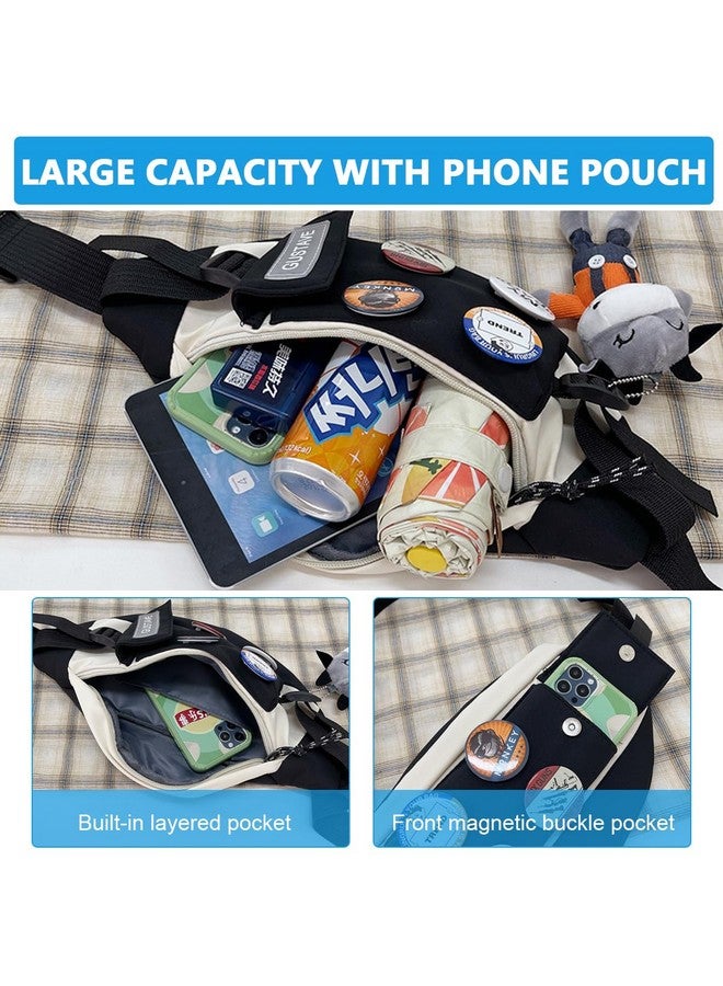 GUSTAVE® Waist Bags for Men Women with 4 Badges and Adjustable Strap, Waterproof Bumbag Creative Stylish Sport Chest Bag Waist Pack for Hiking Travel Camping Running Sports Outdoors - Image 4