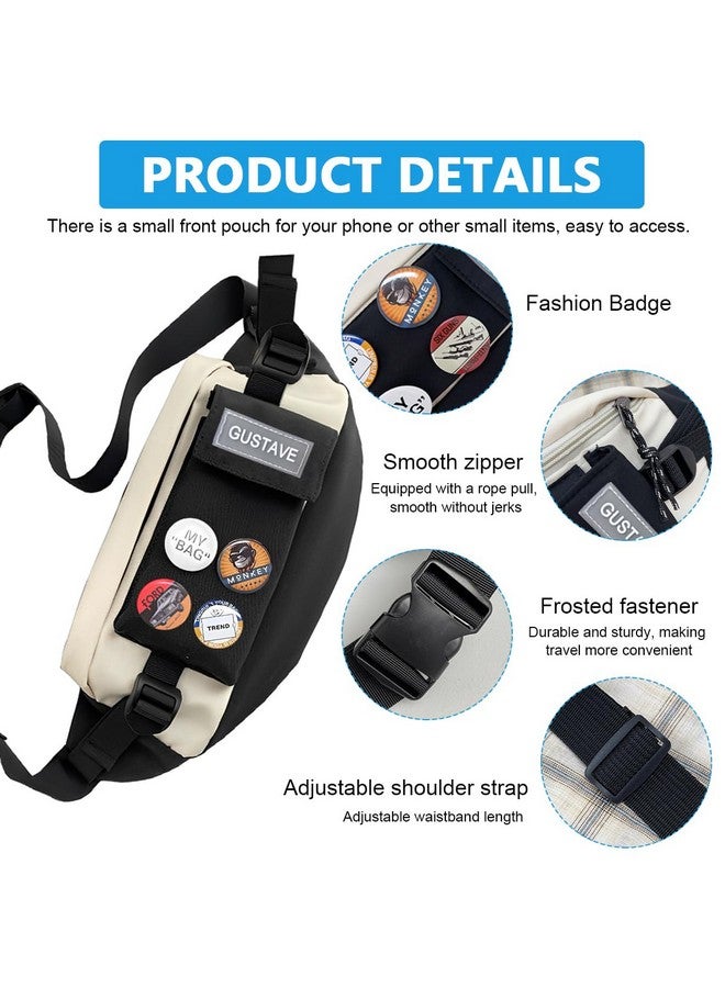 GUSTAVE® Waist Bags for Men Women with 4 Badges and Adjustable Strap, Waterproof Bumbag Creative Stylish Sport Chest Bag Waist Pack for Hiking Travel Camping Running Sports Outdoors - Image 3