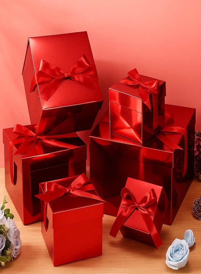 Cholemy 6 Pcs Nesting Gift Boxes with Lid Square Nesting Gift Boxes for Presents Packaging with Ribbon Easter Anniversaries Bridal Shower Birthday Wedding Party Favor(Red - Image 5