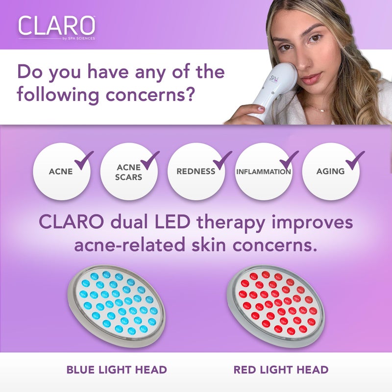 Spa Sciences CLARO Clinically Proven Blue & Red LED Acne Treatment Light Therapy System-FDA Cleared-Rechargeable- Professional Home Acne Healing/Clearing Treatment - Image 3