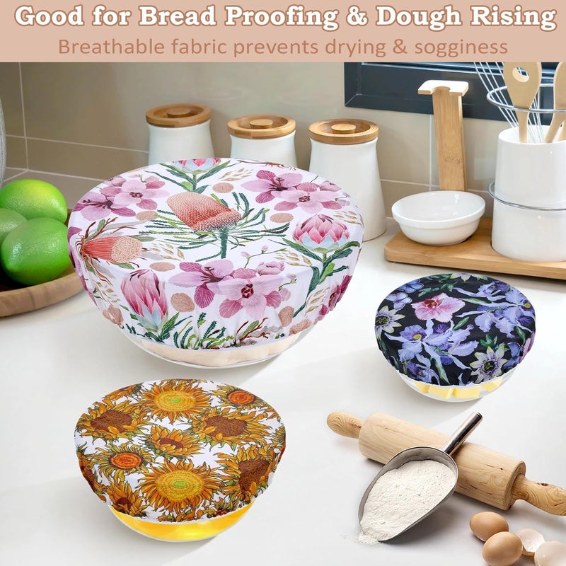 Revahope 5-Size Reusable Beeswax Bowl Covers for Bread Proofing, Cotton Cloth Flexible Beeswax Wraps for Food Storage(Protea Floral) - Image 4