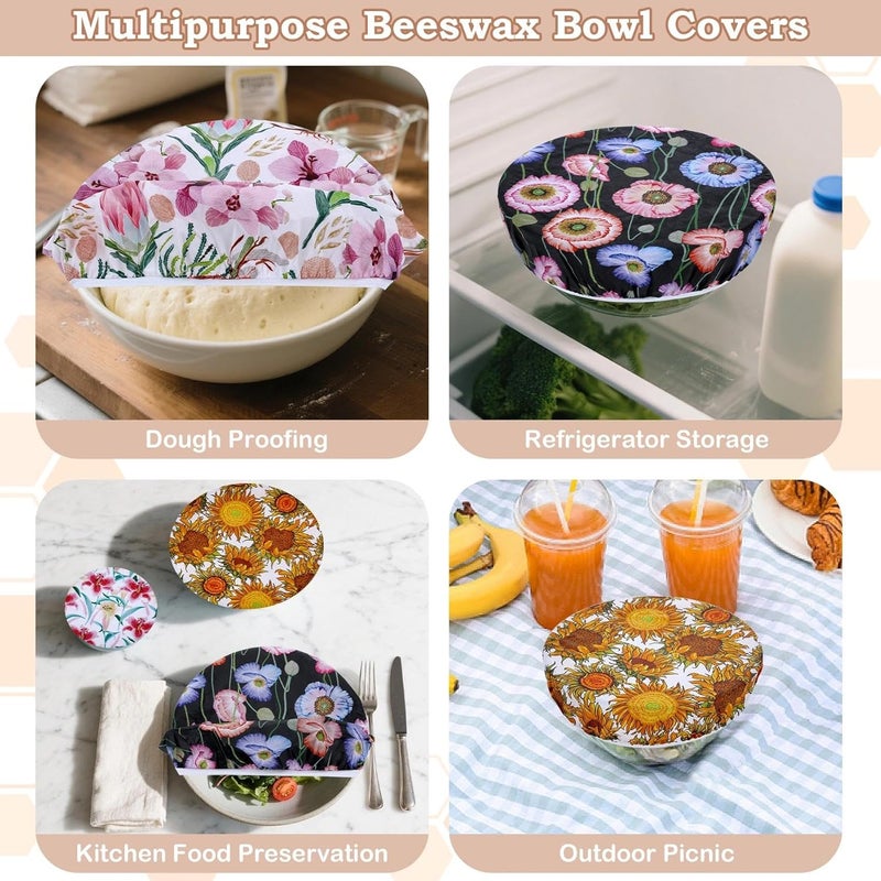 Revahope 5-Size Reusable Beeswax Bowl Covers for Bread Proofing, Cotton Cloth Flexible Beeswax Wraps for Food Storage(Protea Floral) - Image 5