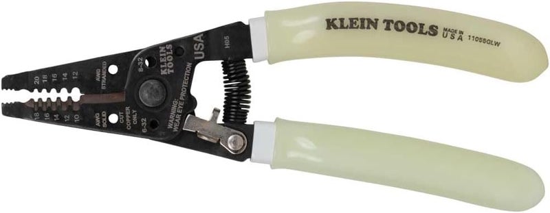Klein Tools 11055GLW Wire Stripper / Cutter, Made in USA, Klein-Kurve Stripper / Cutter, 10-18 AWG Solid, 12-20 AWG Stranded Wire, Glow in the Dark Grips - Image 1