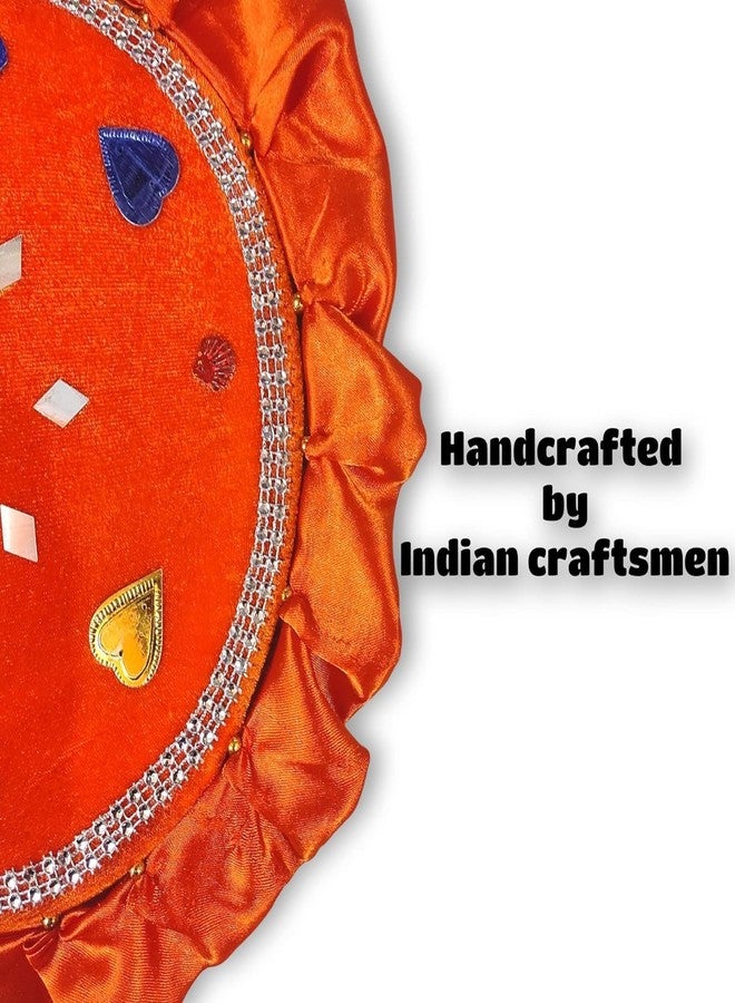 Genericc DIGSMORDEN Velvet Cloth Hand Made Beautiful & Traditional Orange Color Hand Fan | Elegant Velvet Fabric Fan with Wooden Handle | Exquisite Handcrafted Design for Cool Air, Comfort, and Style - Image 3