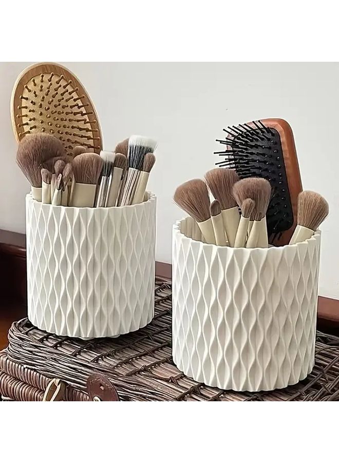 White Rotating Desktop Storage Bucket For Cosmetic Brushes Lipstick Eyebrow Pencil And Eyeshadow Brush Organizer - Image 1