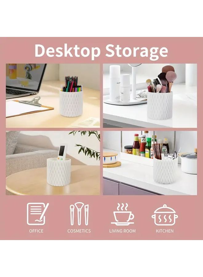 White Rotating Desktop Storage Bucket For Cosmetic Brushes Lipstick Eyebrow Pencil And Eyeshadow Brush Organizer - Image 4