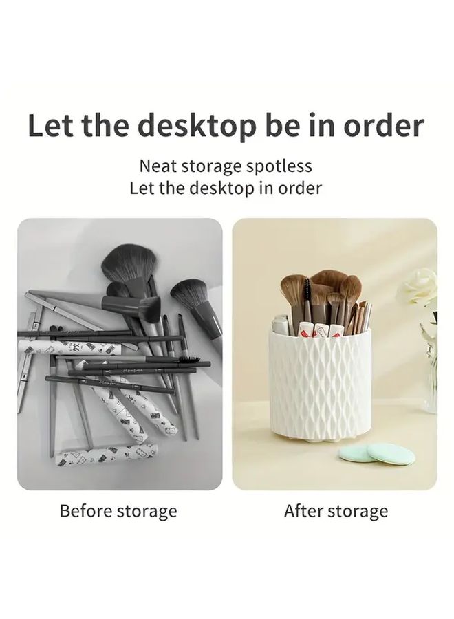White Rotating Desktop Storage Bucket For Cosmetic Brushes Lipstick Eyebrow Pencil And Eyeshadow Brush Organizer - Image 5