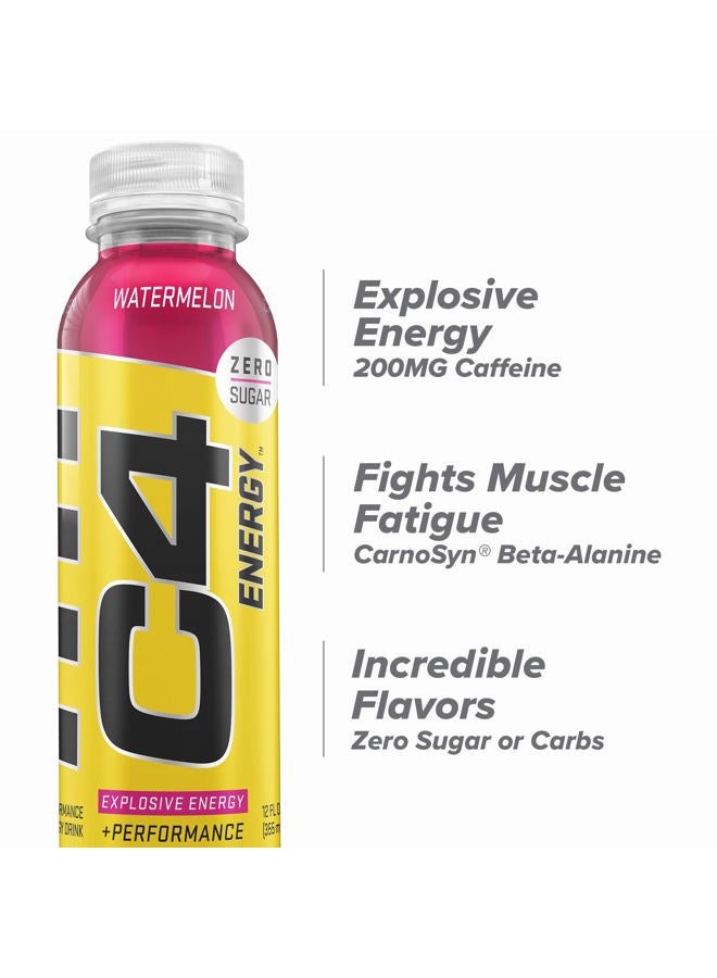 C4 Cellucor C4 Energy Non-Carbonated Zero Sugar Energy Drink, Pre Workout Drink + Beta Alanine - Watermelon - 12 FL OZ (355 ml) - Pack of 12 - Image 3