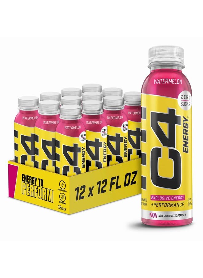 C4 Cellucor C4 Energy Non-Carbonated Zero Sugar Energy Drink, Pre Workout Drink + Beta Alanine - Watermelon - 12 FL OZ (355 ml) - Pack of 12 - Image 1