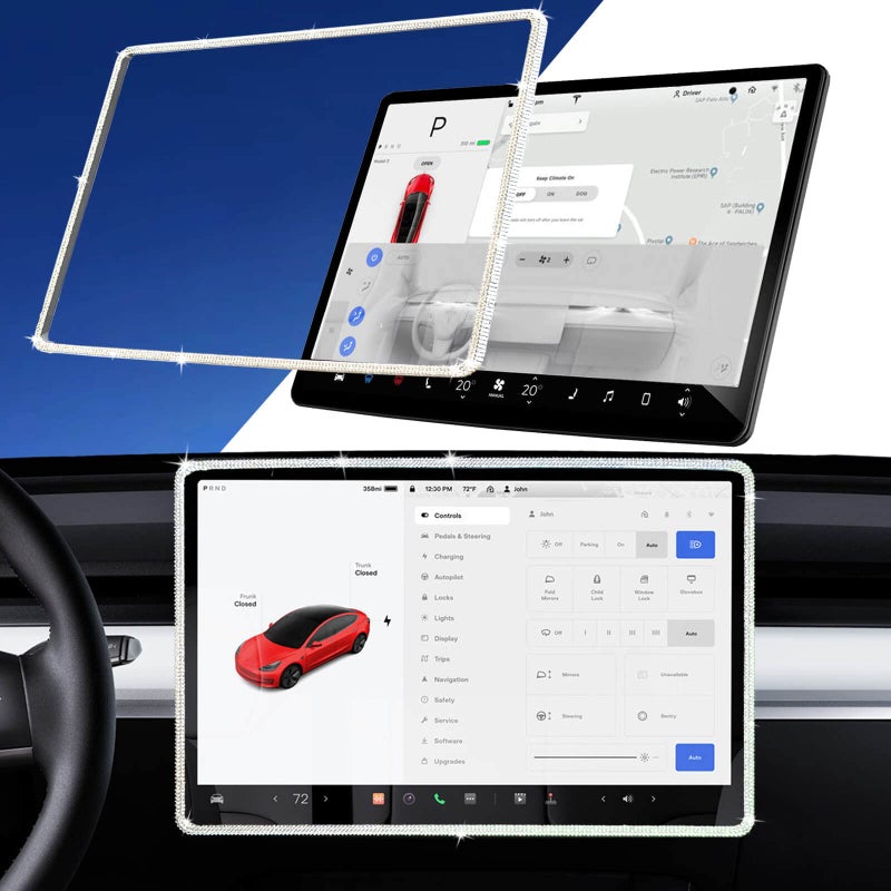 Yeapop Bling Bling Rhinstones Screen Protector for Tesla Model 3 2017-2023 and Model Y 2019-2025.2, Sparkly Center Console Accessories for 3&Y. - Image 1