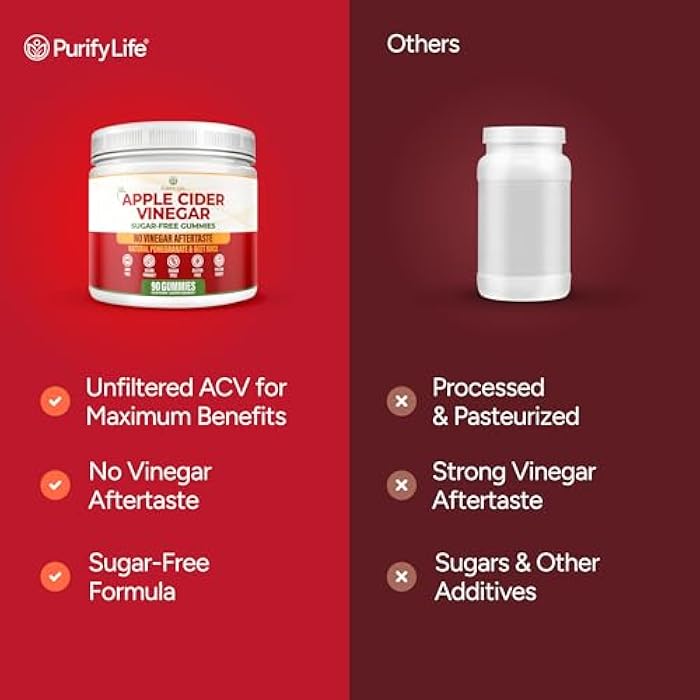 Purify Life Sugar-Free Apple Cider Vinegar Gummies for Adults (90 Chews) – Unfiltered, Detox ACV Gummies with the Mother for Gut Health, Energy, Digestion & Immune Support – No More Capsules, Pills or Acid Reflux - Image 4