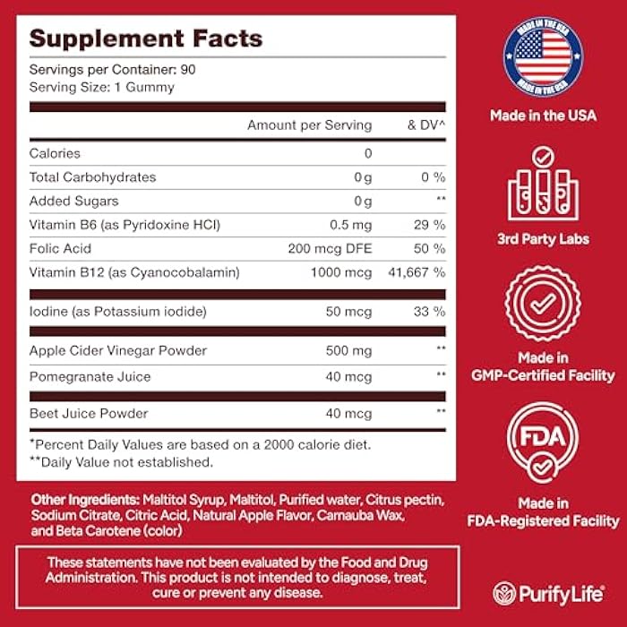 Purify Life Sugar-Free Apple Cider Vinegar Gummies for Adults (90 Chews) – Unfiltered, Detox ACV Gummies with the Mother for Gut Health, Energy, Digestion & Immune Support – No More Capsules, Pills or Acid Reflux - Image 5