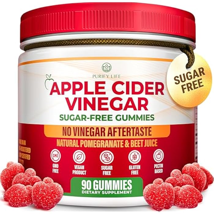 Purify Life Sugar-Free Apple Cider Vinegar Gummies for Adults (90 Chews) – Unfiltered, Detox ACV Gummies with the Mother for Gut Health, Energy, Digestion & Immune Support – No More Capsules, Pills or Acid Reflux - Image 1
