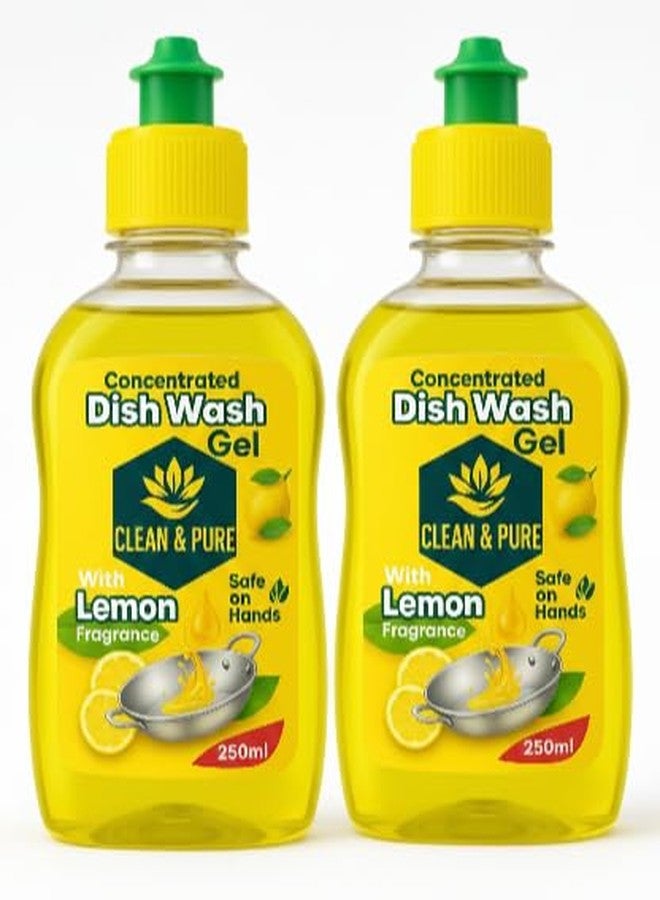 Clean & Pure Concentrated Dish Wash Gel with Lemon Fragrance, Safe on Hands, 250ml| (Pack-2) (250 ml) - Image 1