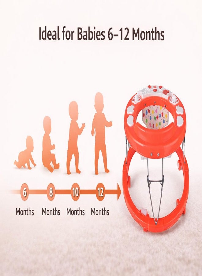 Maanit Walker with Foldable,Cushion Seat | Activity Walker for Baby with Musical Toy Bar | Walker Boys and Girls (Red) - Image 4